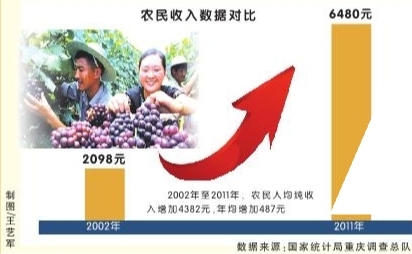 重慶農民收入十年增長兩倍多