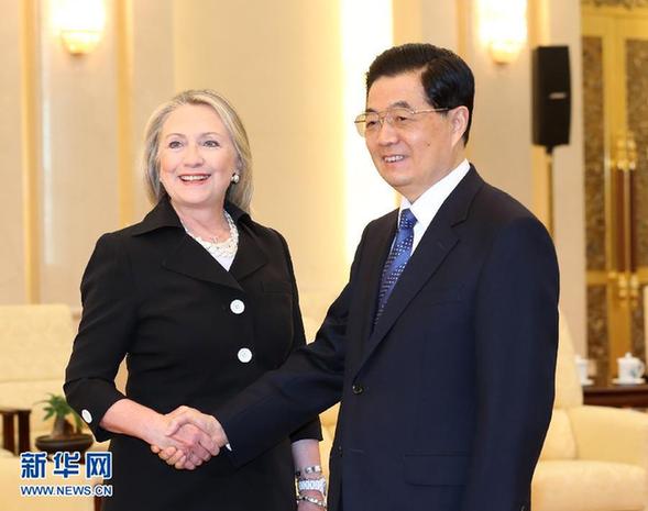 胡錦濤會(huì)見(jiàn)美國(guó)國(guó)務(wù)卿希拉里·克林頓