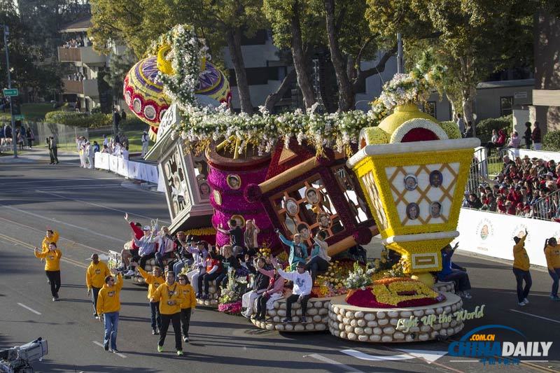 美國加州玫瑰花車游行迎馬年 中國元素花車獲獎