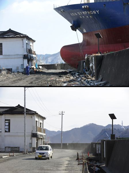 日本地震海嘯一年后恢復對比圖