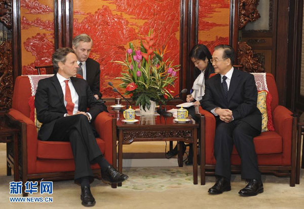 溫家寶會見美國總統(tǒng)特別代表、財政部長蓋特納