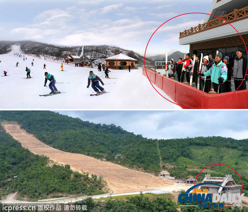 朝鮮馬息嶺滑雪場前后對比不一致疑似經過ps處理