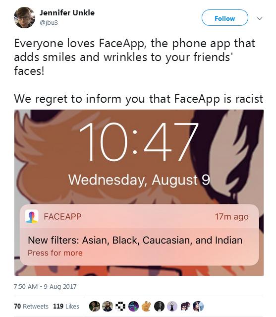 “洗白風波”剛平息 外國版美圖秀秀FaceApp又被指種族歧視