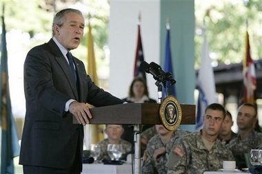 President Bush speaks after a breakfast with troops at Hickam Air Force Base in Honolulu, Hawaii, Tuesday, Nov. 21, 2006. (AP